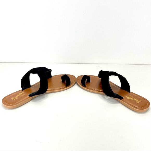 Seychelles Flat Slide Sandal Size 6.5 Black Leather Ring-Toe Padded Footbed New - Picture 14 of 16